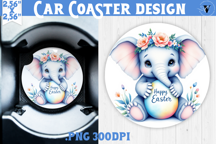 Car Coaster | Watercolor Elephant | Happy Easter