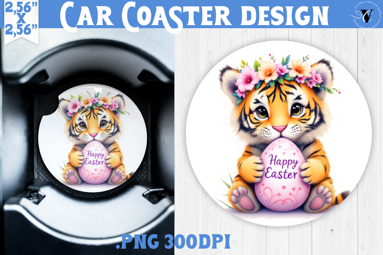 Car Coaster | Watercolor Tiger | Happy Easter