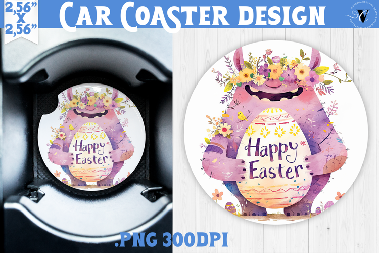 Car Coaster | Watercolor Troll | Happy Easter
