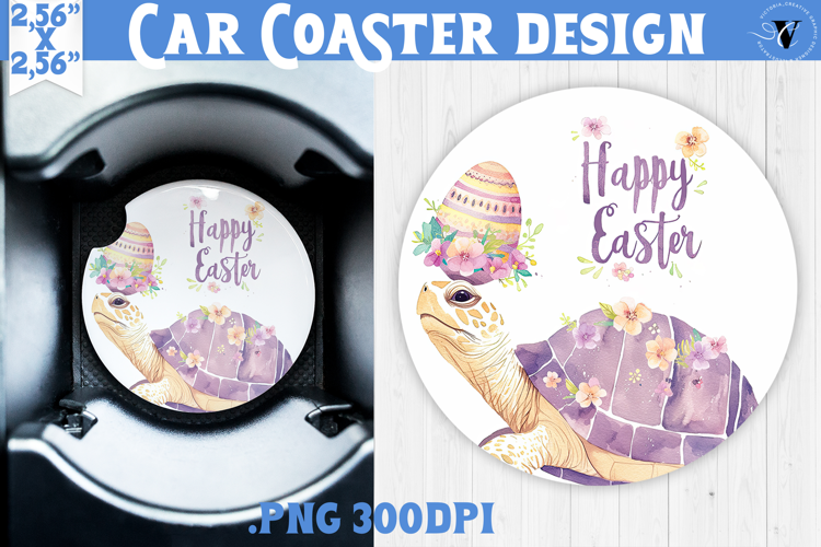 Car Coaster | Watercolor Turtle | Happy Easter