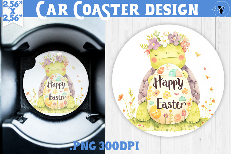 Car Coaster | Watercolor Turtle | Happy Easter