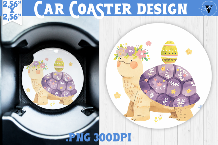 Car Coaster | Watercolor Turtle | Happy Easter