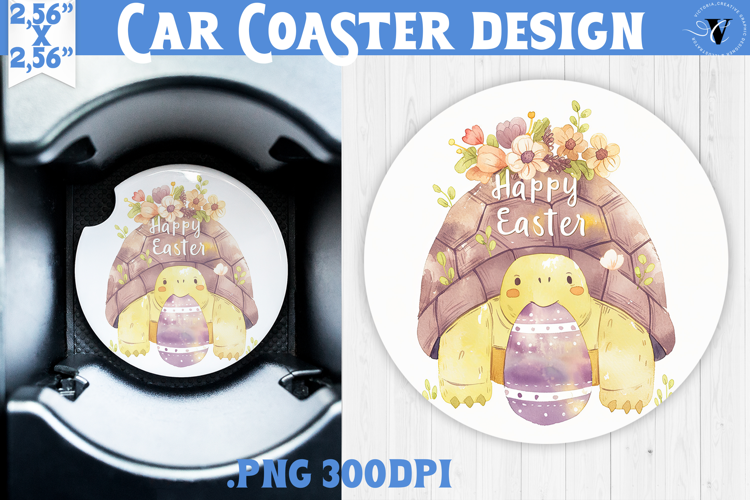 Car Coaster | Watercolor Turtle | Happy Easter