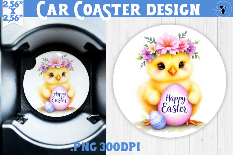 Car Coaster | Watercolor Chick | Happy Easter