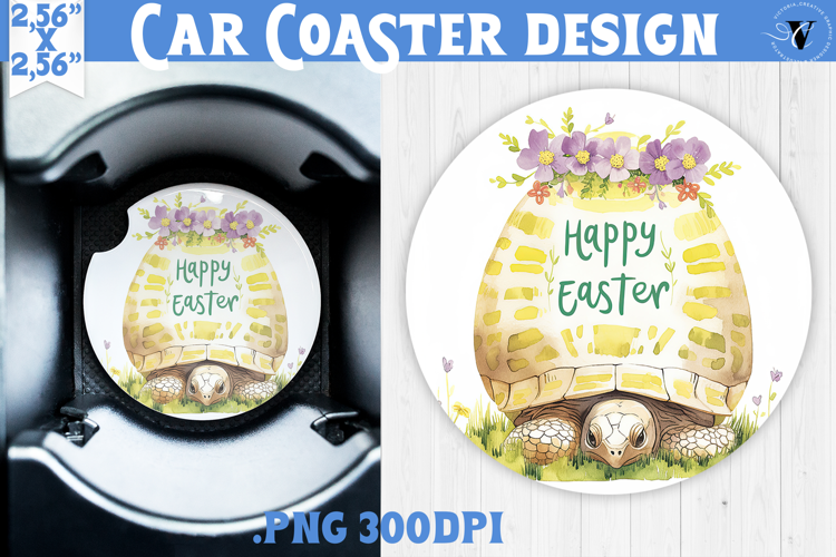 Car Coaster | Watercolor Turtle | Happy Easter