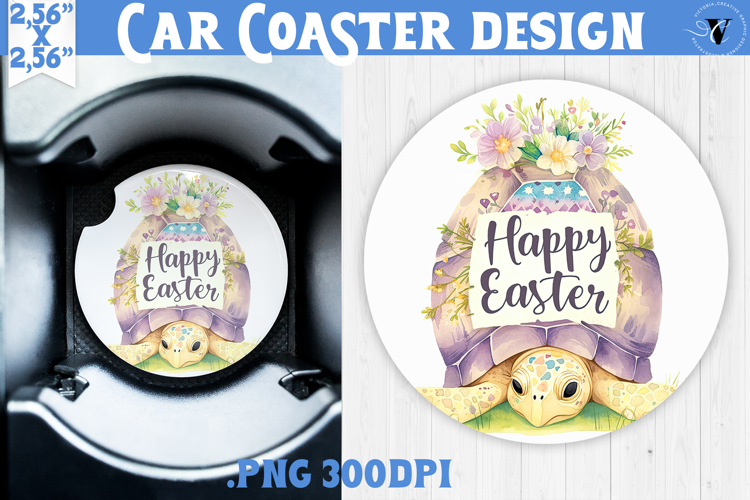 Car Coaster | Watercolor Turtle | Happy Easter