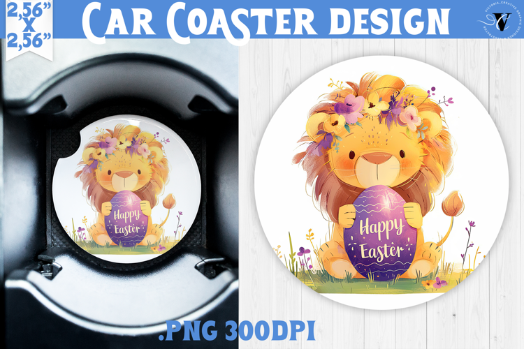 Car Coaster | Watercolor Lion | Happy Easter