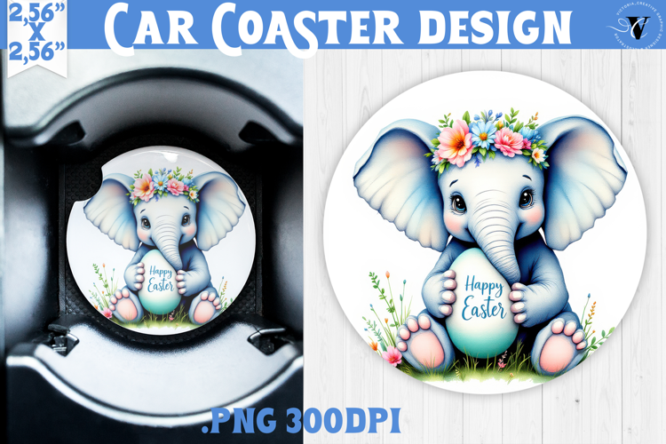 Car Coaster | Watercolor Elephant | Happy Easter