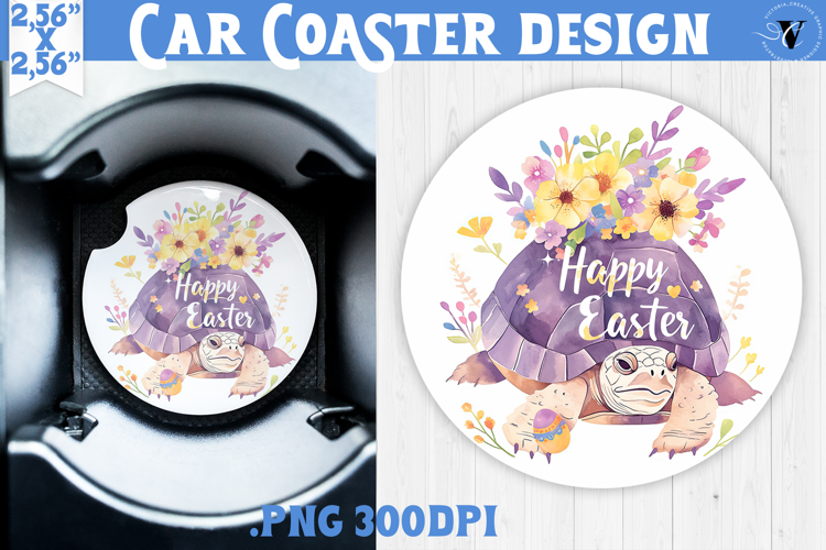 Car Coaster | Watercolor Turtle | Happy Easter