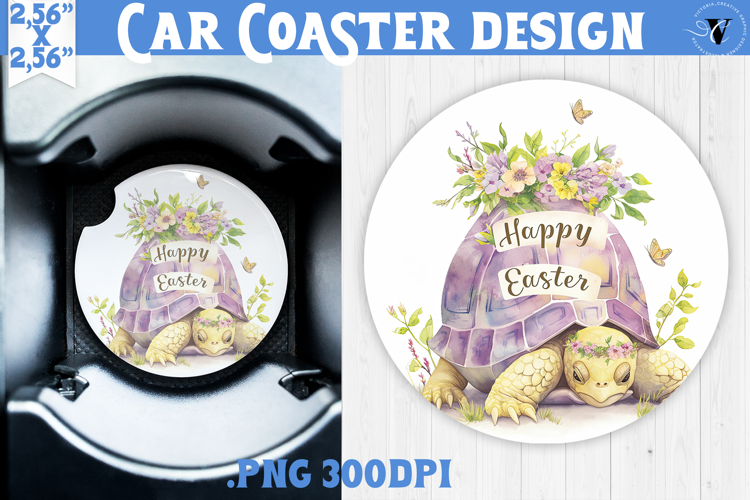 Car Coaster | Watercolor Turtle | Happy Easter