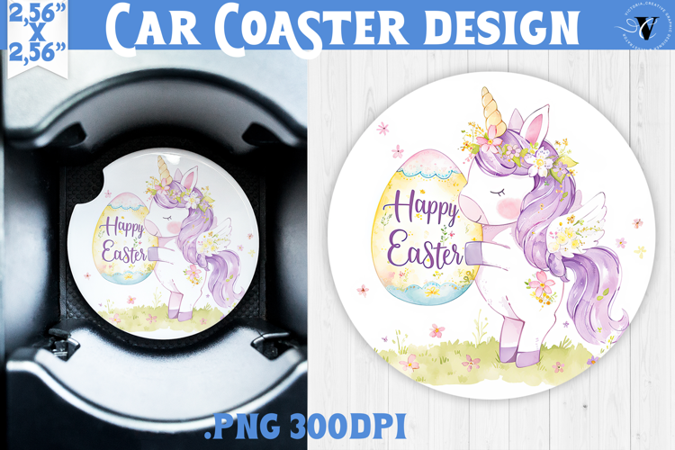 Car Coaster | Watercolor Unicorn | Happy Easter