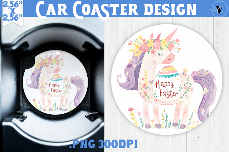 Car Coaster | Watercolor Unicorn | Happy Easter