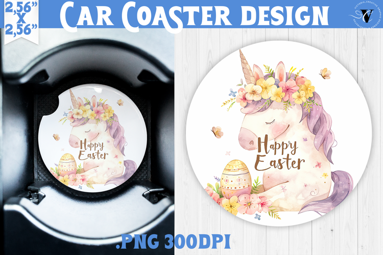 Car Coaster | Watercolor Unicorn | Happy Easter