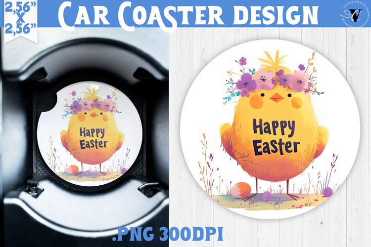 Car Coaster | Watercolor Chick | Happy Easter