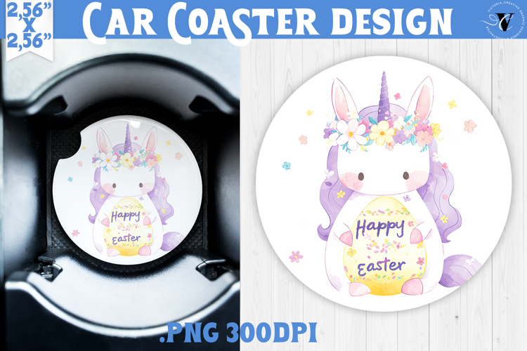 Car Coaster | Watercolor Unicorn | Happy Easter