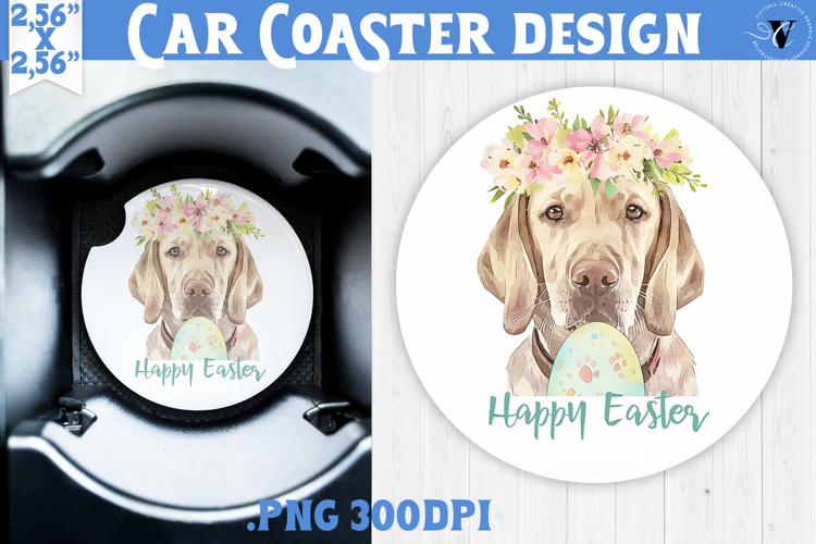 Car Coaster | Watercolor Dog | Happy Easter