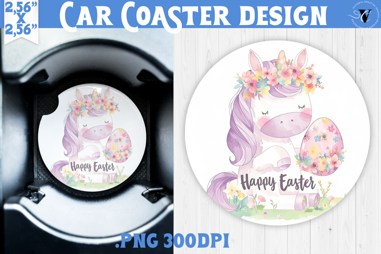 Car Coaster | Watercolor Unicorn | Happy Easter