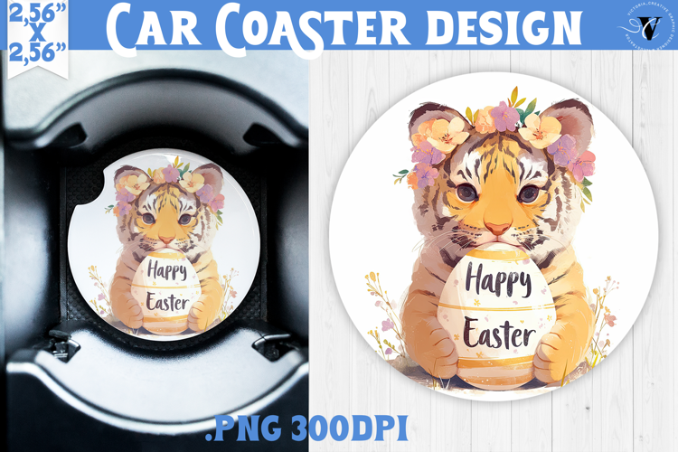 Car Coaster | Watercolor Tiger | Happy Easter