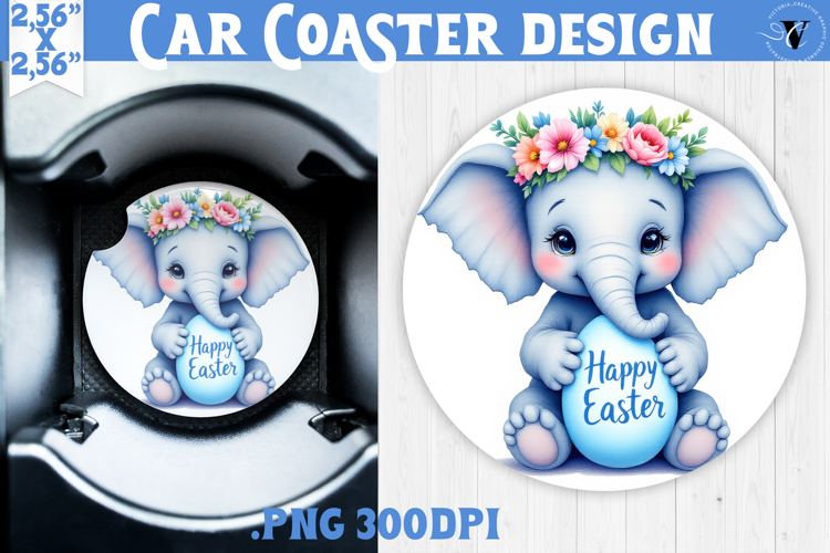 Car Coaster | Watercolor Elephant | Happy Easter