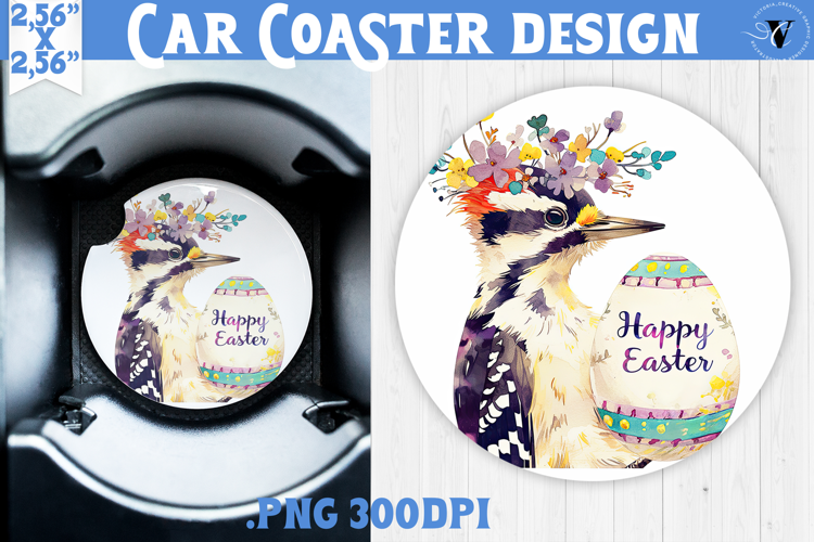 Car Coaster | Watercolor Woodpecker | Happy Easter