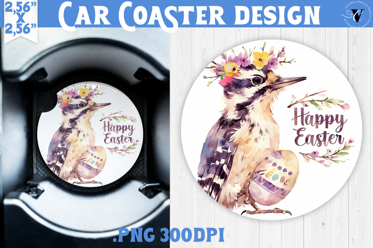 Car Coaster | Watercolor Woodpecker | Happy Easter