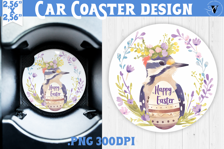 Car Coaster | Watercolor Woodpecker | Happy Easter