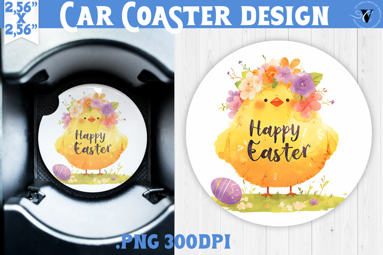 Car Coaster | Watercolor Chick | Happy Easter