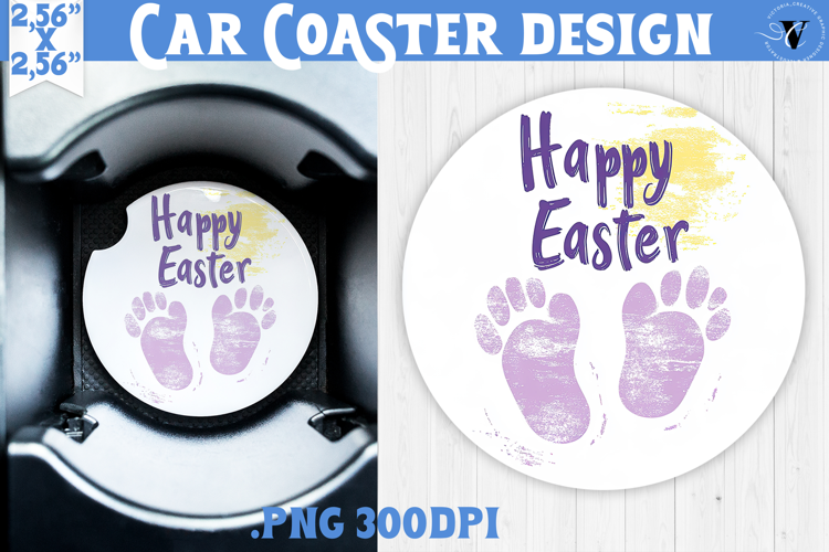 Car Coaster | Watercolor Footprints | Happy Easter