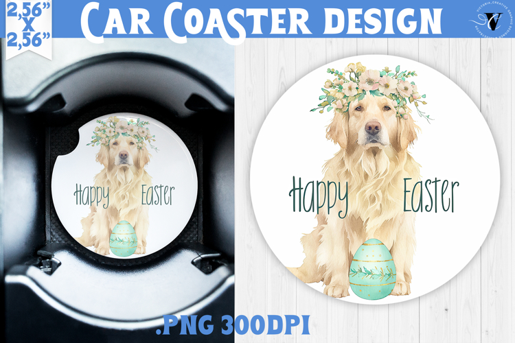 Car Coaster | Watercolor Dog | Happy Easter