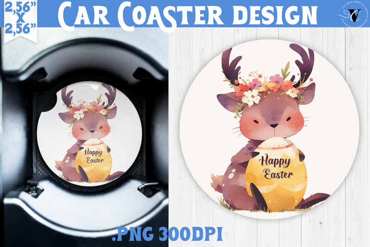 Car Coaster | Watercolor Reindeer | Happy Easter