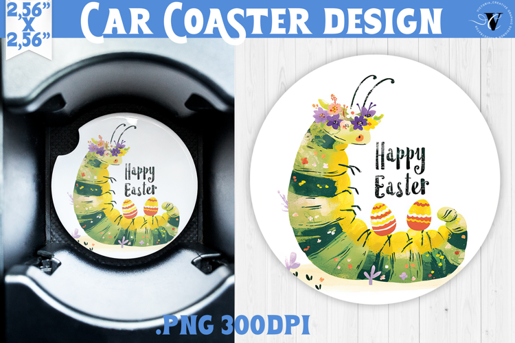Car Coaster | Watercolor Caterpillar | Happy Easter