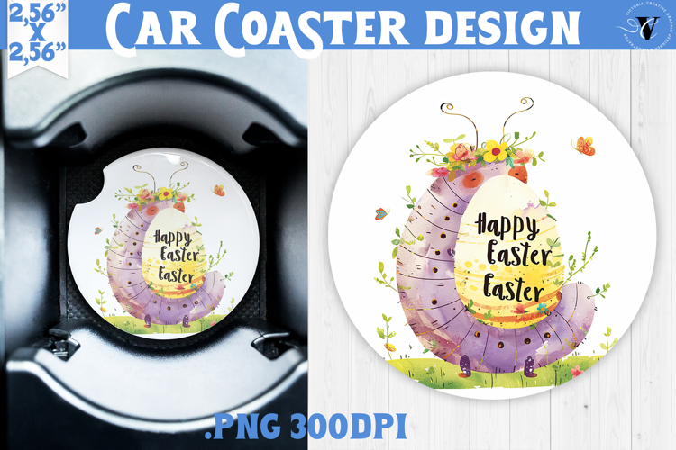 Car Coaster | Watercolor Caterpillar | Happy Easter