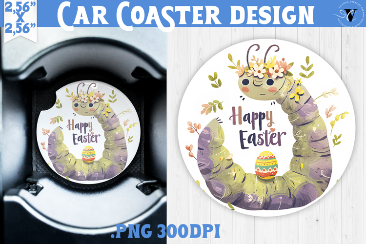 Car Coaster | Watercolor Caterpillar | Happy Easter