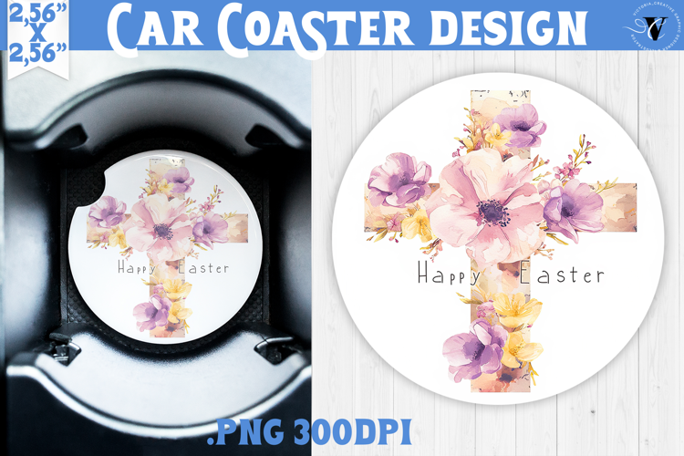 Car Coaster | Watercolor Cross | Happy Easter