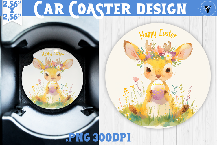 Car Coaster | Watercolor Reindeer | Happy Easter