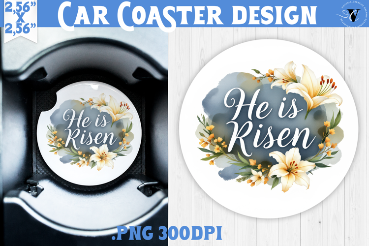 Car Coaster | Watercolor Flowers | Happy Easter