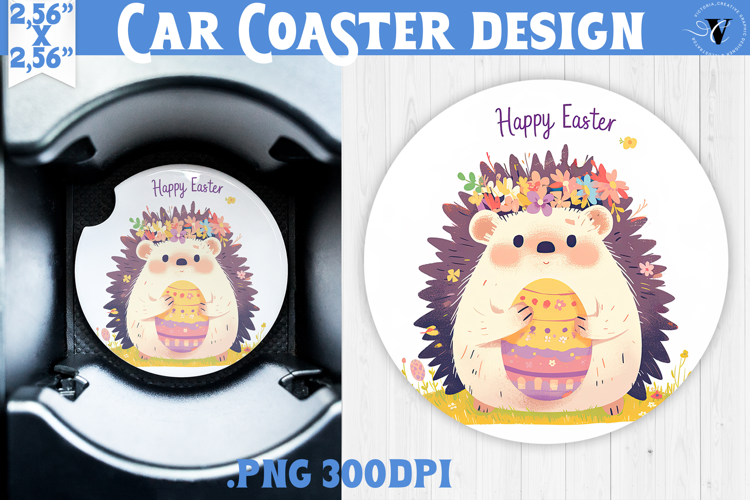 Car Coaster | Watercolor Hedgehog | Happy Easter