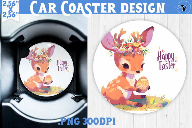 Car Coaster | Watercolor Reindeer | Happy Easter