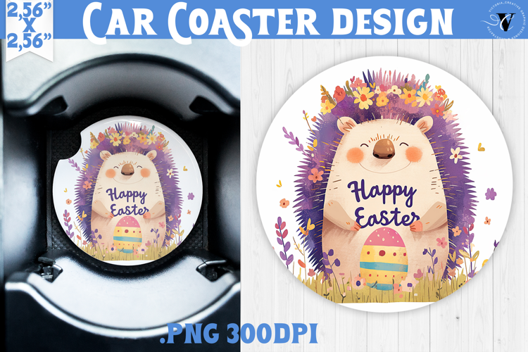 Car Coaster | Watercolor Hedgehog | Happy Easter