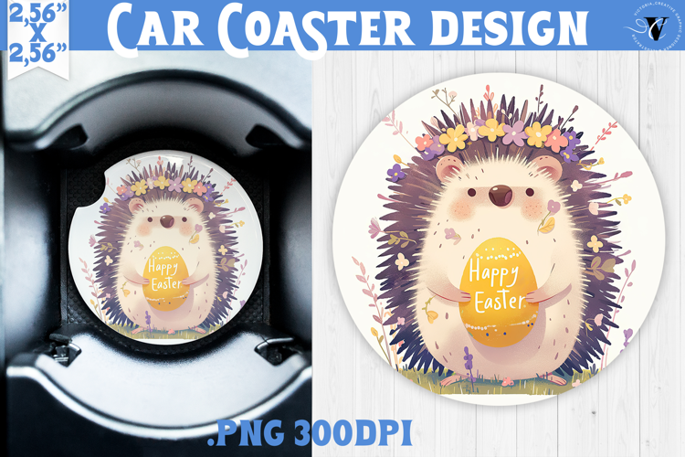 Car Coaster | Watercolor Hedgehog | Happy Easter