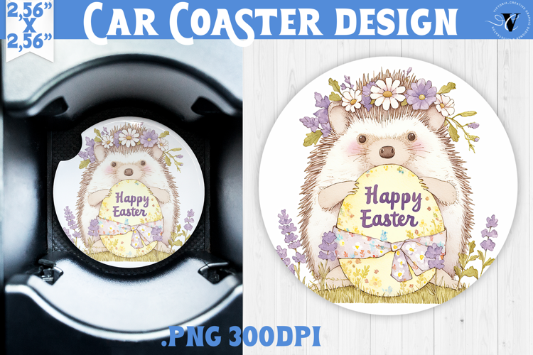 Car Coaster | Watercolor Hedgehog | Happy Easter