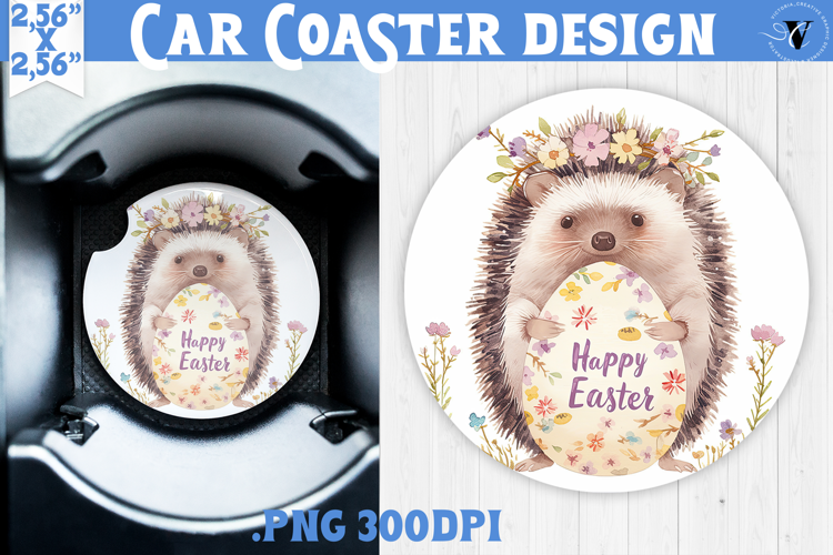 Car Coaster | Watercolor Hedgehog | Happy Easter