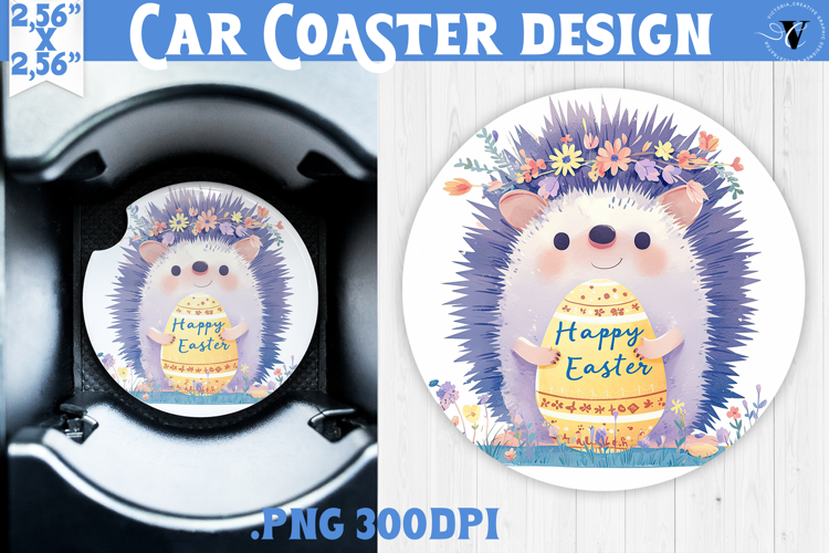Car Coaster | Watercolor Hedgehog | Happy Easter