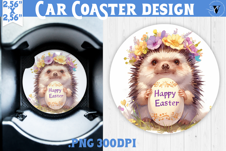 Car Coaster | Watercolor Hedgehog | Happy Easter