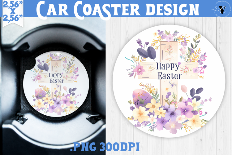Car Coaster | Watercolor Cross | Happy Easter