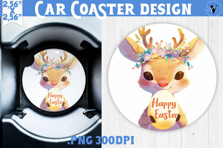 Car Coaster | Watercolor Reindeer | Happy Easter