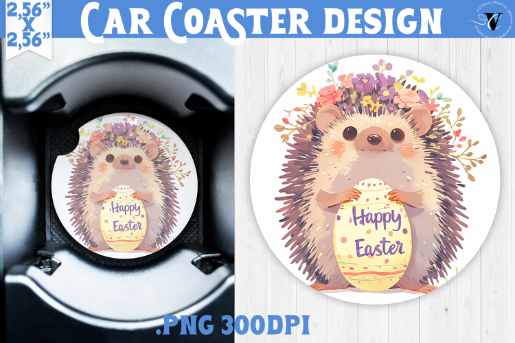 Car Coaster | Watercolor Hedgehog | Happy Easter