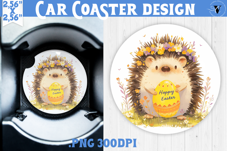 Car Coaster | Watercolor Hedgehog | Happy Easter