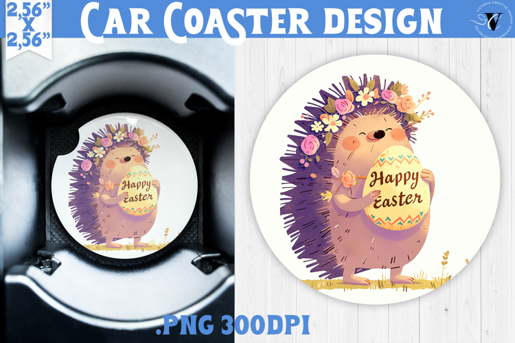 Car Coaster | Watercolor Hedgehog | Happy Easter