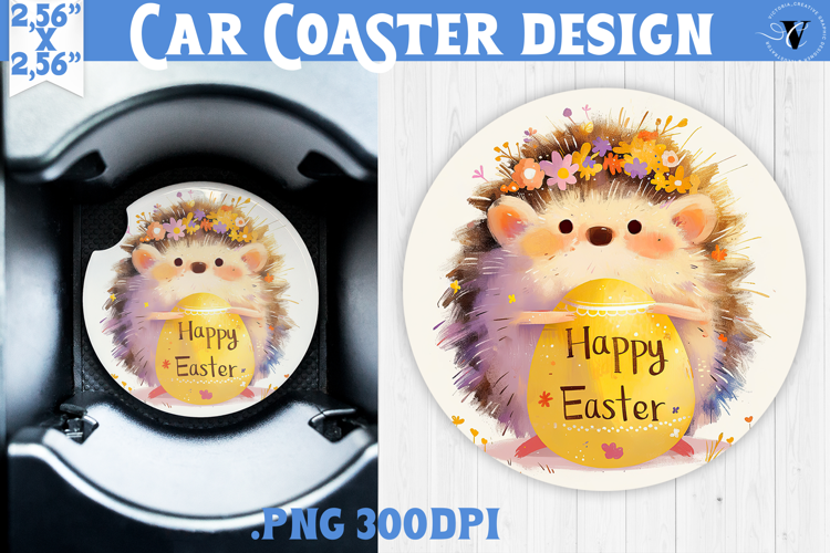 Car Coaster | Watercolor Hedgehog | Happy Easter